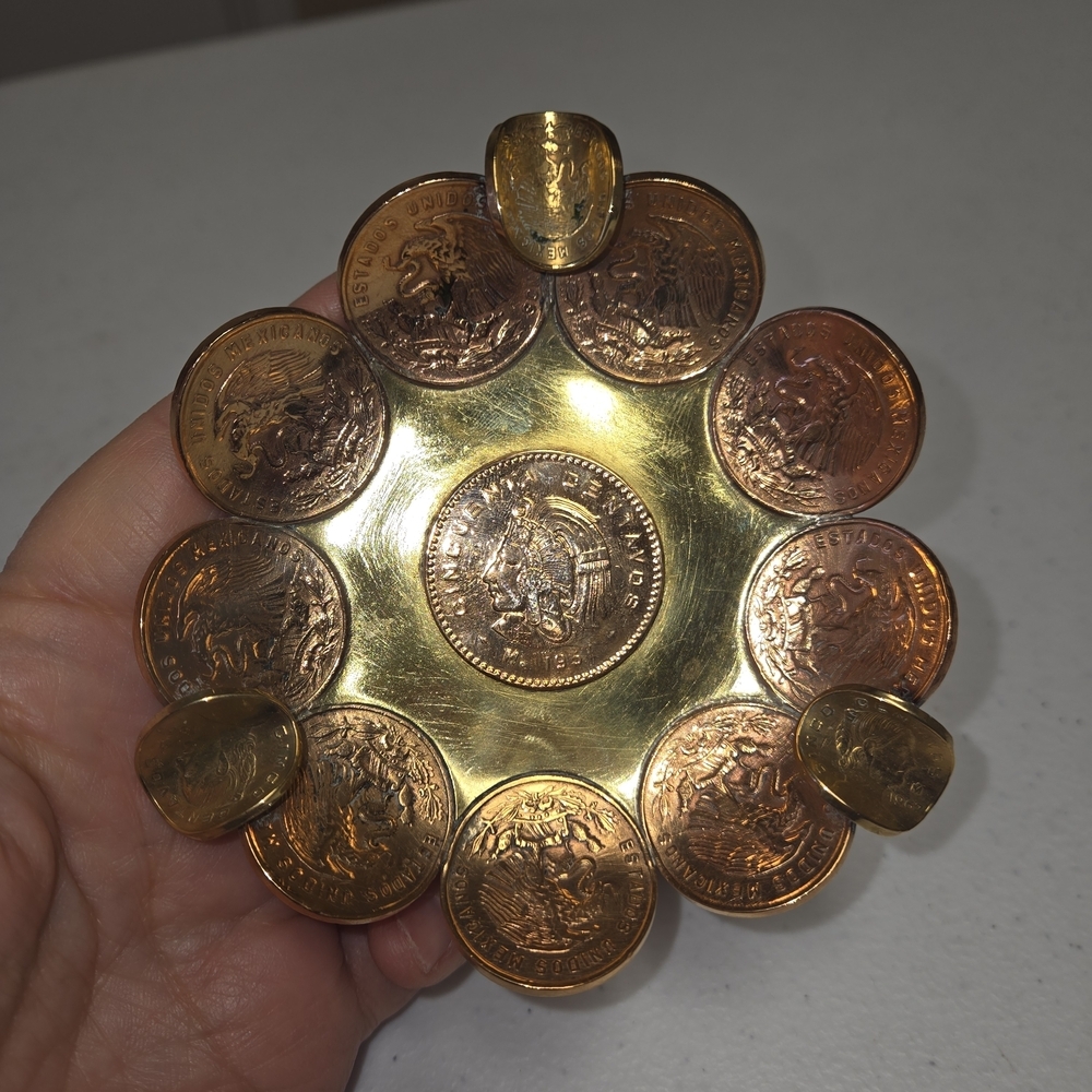 Mexican Coin Metal Ashtray 1957-1970 Vintage Used Condition Collectible Souvenir